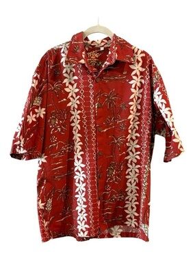 Kane O‘ahu Red Hawaiian Aloha Shirt – Made in Hawaii USA – Size L